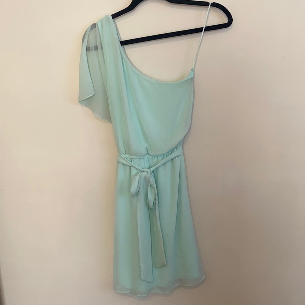 One shoulder short women’s mint dress